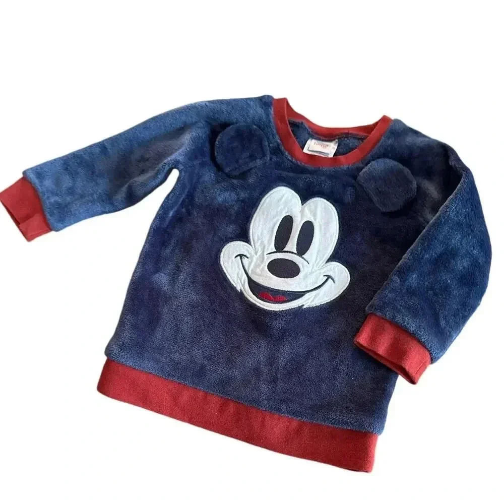 Disney Baby Mickey Mouse Sweatshirt 24M Blue Red‎ 3D Ears Fleece Disneycore